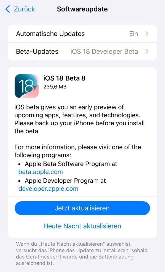 藁城苹果手机维修分享苹果 iOS / iPadOS 18 开发者预览版 Beta 8 发布 